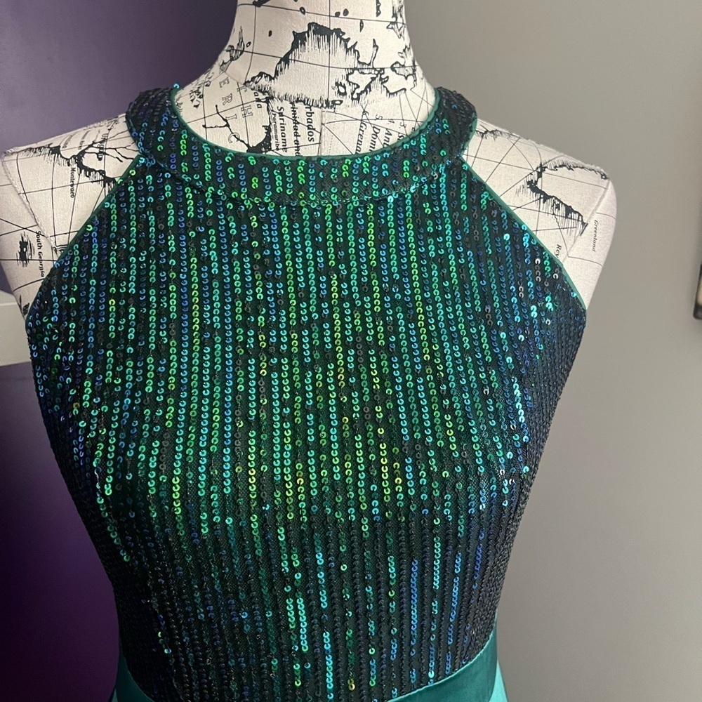 Kate Kasin Sequined Top Emerald Green Sleeveless Dress - Picture 2 of 8